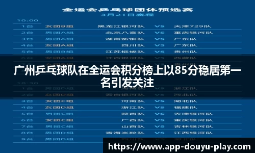 广州乒乓球队在全运会积分榜上以85分稳居第一名引发关注